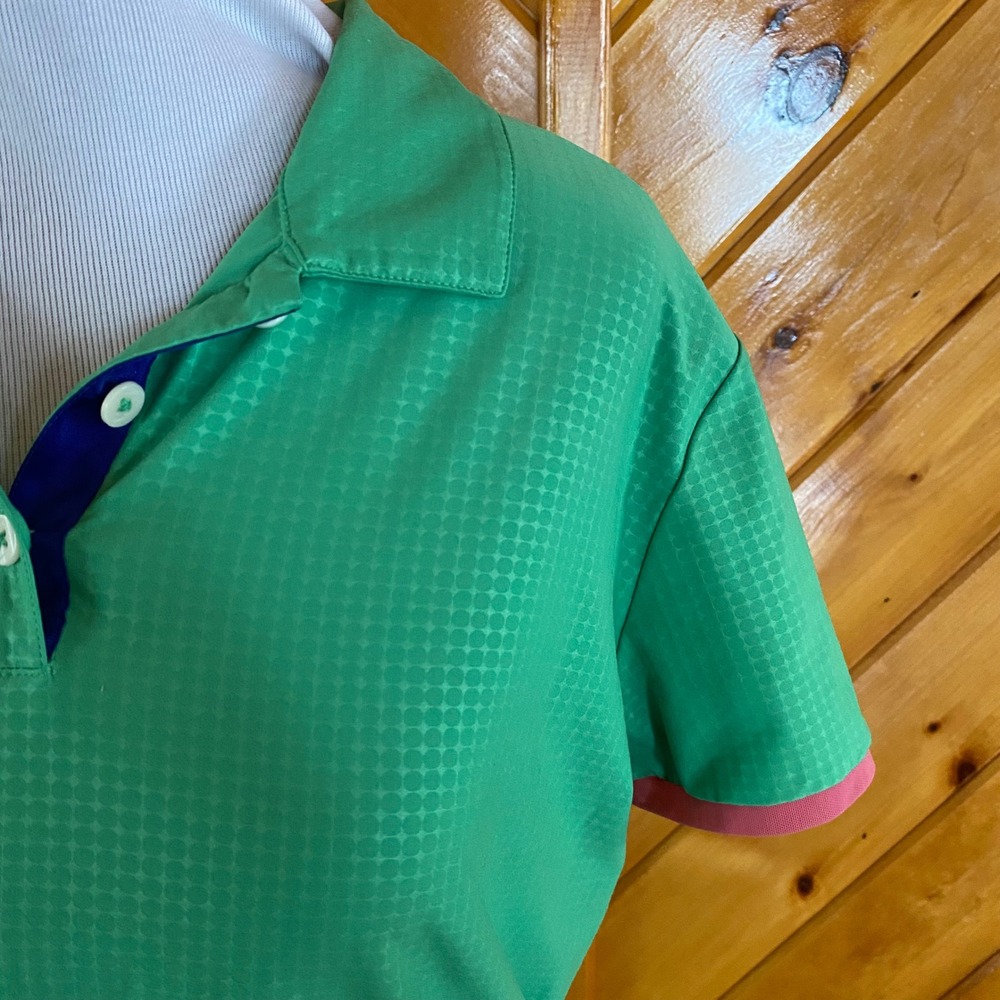 Nike Golf Polo Shirt Women's Green Pink White Stripe Tour Performance Top